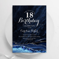 Navy Blue Silver Agate Marble 18th Birthday