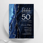 Navy Blue Silver Agate Surprise 50th Birthday Invitation<br><div class="desc">Navy blue and silver agate surprise 50th birthday party invitation. Elegant modern design featuring royal blue watercolor agate marble geode background,  faux glitter silver and typography script font. Trendy invite card perfect for a stylish women's bday celebration. Printed Zazzle invitations or instant download digital printable template.</div>