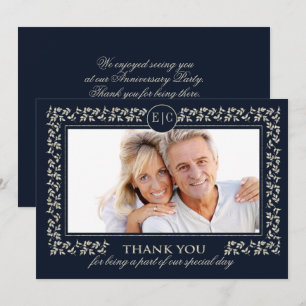 Navy Blue Silver Anniversary Thank You Card