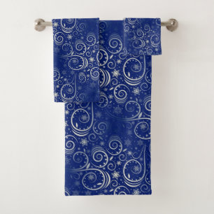 Navy Blue & Silver Arctic Swirl Bath Towel Set