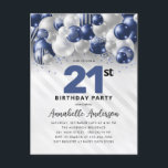 Navy Blue Silver Balloon Glitter 21st Birthday  Postcard<br><div class="desc">Modern Glam Navy Blue Silver Balloon Glitter Sparkle Any Age Birthday Invitation</div>