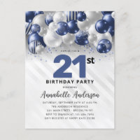 Navy Blue Silver Balloon Glitter 21st Birthday 