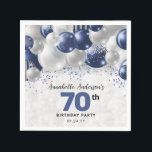 Navy Blue Silver Balloon Glitter 70th Birthday Napkin<br><div class="desc">Modern Glam Navy Blue Silver Balloon Glitter Sparkle Any Age Birthday Party Napkins</div>