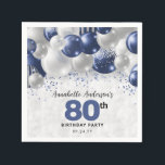 Navy Blue Silver Balloon Glitter 80th Birthday Napkin<br><div class="desc">Modern Glam Navy Blue Silver Balloon Glitter Sparkle Any Age Birthday Party Napkins</div>