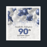 Navy Blue Silver Balloon Glitter 90th Birthday Napkin<br><div class="desc">Modern Glam Navy Blue Silver Balloon Glitter Sparkle Any Age Birthday Party Napkins</div>