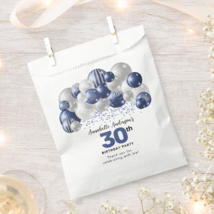 Navy Blue Silver Balloon Glitter Favour Birthday Bag