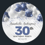 Navy Blue Silver Balloon Glitter Favour Birthday Classic Round Sticker<br><div class="desc">Modern Glam Navy Blue Silver Balloon Glitter Sparkle Any Age Birthday Favour Sticker</div>