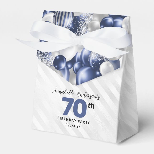 Navy Blue Silver Balloon Glitter Favour Birthday Favor Box (Front Side)