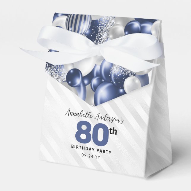 Navy Blue Silver Balloon Glitter Favour Birthday Favor Box (Front Side)