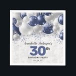 Navy Blue Silver Balloon Glitter Favour Birthday Napkin<br><div class="desc">Modern Glam Navy Blue Silver Balloon Glitter Sparkle Any Age Birthday Party Napkins</div>