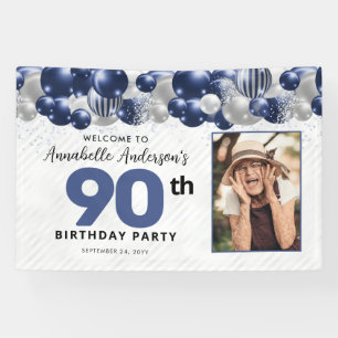 Navy Blue Silver Balloon Glitter Photo Welcome Banner