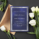 Navy blue silver birthday invitation<br><div class="desc">A trendy,  modern 50th (or any age) birthday party invitation card for men,  guys,  male.   A navy blue background. The blue colour is uneven.  With a faux silver frame. Personalize and add your name and party details.
Back: blue background</div>