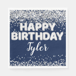 Navy Blue Silver Birthday Party Napkin