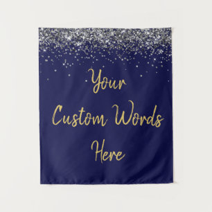 Navy Blue Silver Birthday Party Photo Booth Prop Tapestry