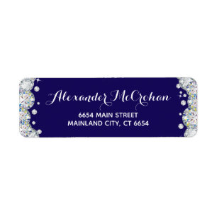 Navy Blue Silver Diamond Glitter Return Address