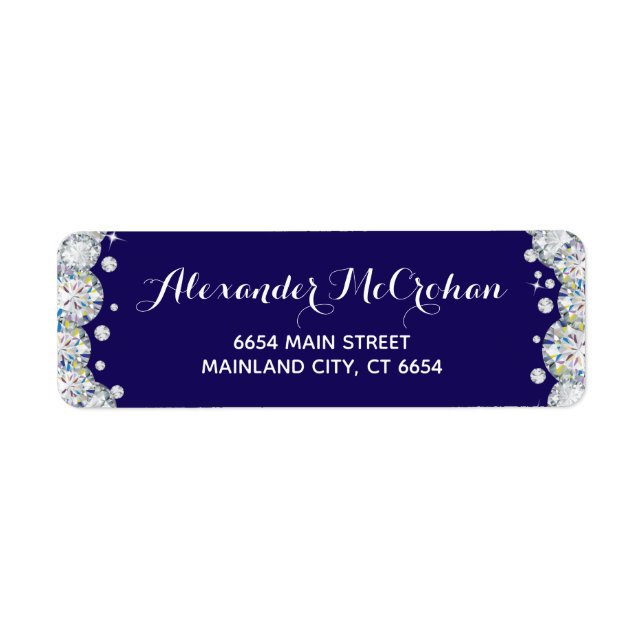 Navy Blue Silver Diamond Glitter Return Address (Front)