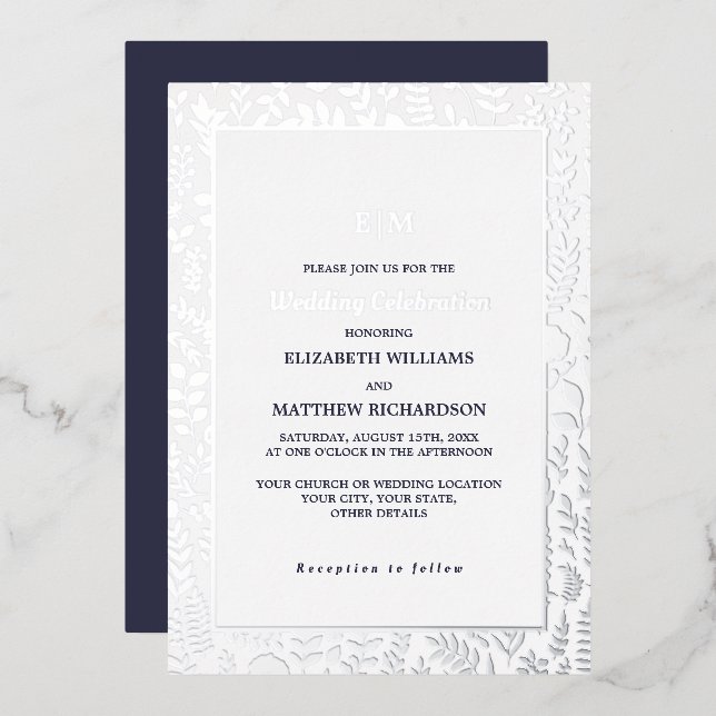 Navy Blue | Silver Elegant Luxury Wedding  (Front/Back)