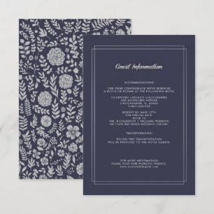 Navy Blue   Silver Floral Wedding Details Card
