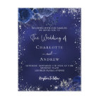 Navy blue silver flowers script wedding