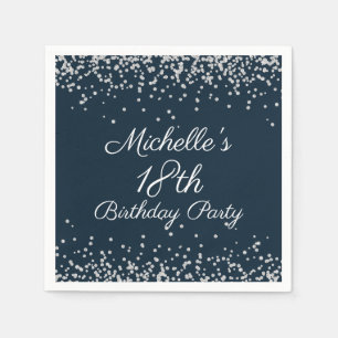 Navy Blue Silver Glitter 18th Birthday Party Napkin