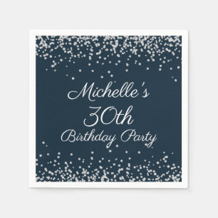 Navy Blue Silver Glitter 30th Birthday Party Napkin