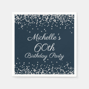 Navy Blue Silver Glitter 60th Birthday Party Napkin