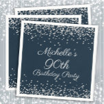 Navy Blue Silver Glitter 90th Birthday Party Napkin<br><div class="desc">Elegant and chic navy blue with silver glitter 90th birthday party paper napkins for women.  Contact us for help with customization or to request matching products.</div>