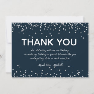 Navy Blue Silver Glitter Birthday Thank You Card