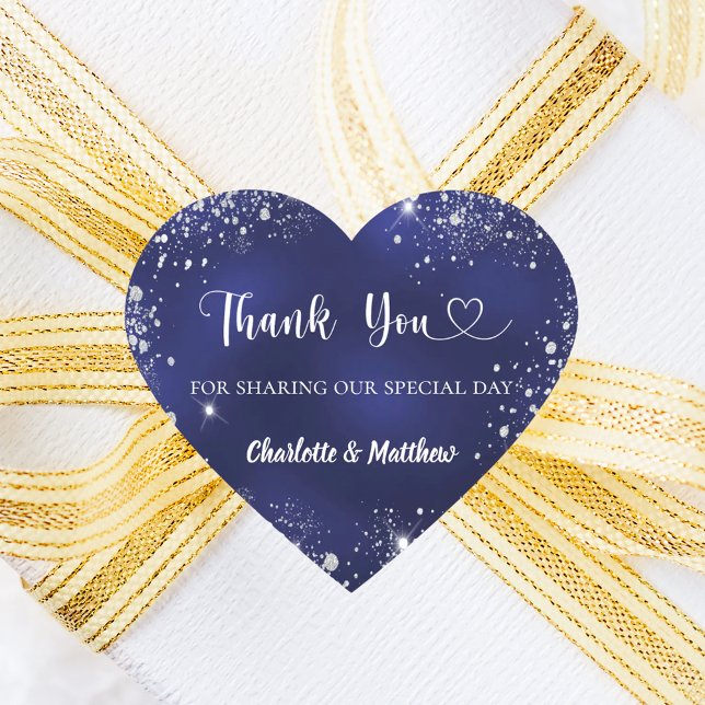 Navy blue silver glitter heart thank you wedding heart sticker (Creator Uploaded)