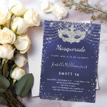 Navy blue silver glitter Masquerade Sweet 16 Invitation<br><div class="desc">For an elegant Masquerade,  Sweet 16,  16th birthday.  A trendy navy blue background,  the blue colour is uneven. Decorated with faux silver glitter dust and a masquerade mask.  Personalize and add a name,  age and party details. The name is written with a hand lettered style script</div>
