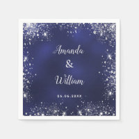 Navy blue silver glitter monogram wedding