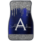 Navy Blue Silver Glitter Sparkle Monogram