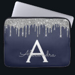Navy Blue Silver Glitter Sparkle Monogram Laptop Sleeve<br><div class="desc">Navy Blue and Silver Faux Dripping Modern and Elegant Girly Glitter and Sparkle Elegant Monogram Case. This case can be customized to include your initial and first name.</div>