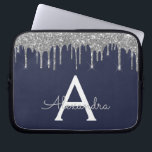 Navy Blue Silver Glitter Sparkle Monogram Laptop Sleeve<br><div class="desc">Navy Blue and Silver Faux Dripping Modern and Elegant Girly Glitter and Sparkle Elegant Monogram Case. This case can be customized to include your initial and first name.</div>