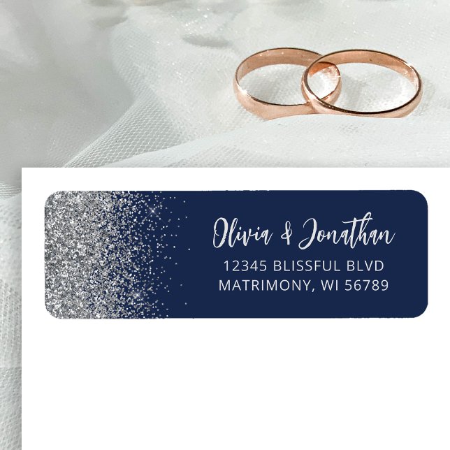 Navy Blue Silver Glitter Wedding Address (Creator Uploaded)