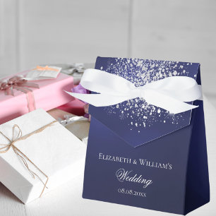 Navy blue silver glitter wedding favor box