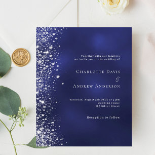 Navy blue silver glitter wedding invitation