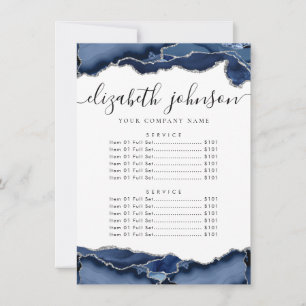 Navy Blue Silver Grey Agate Business Company Price Invitation