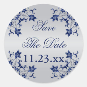Navy Blue Silver Grey Floral Économisez Le Sticker
