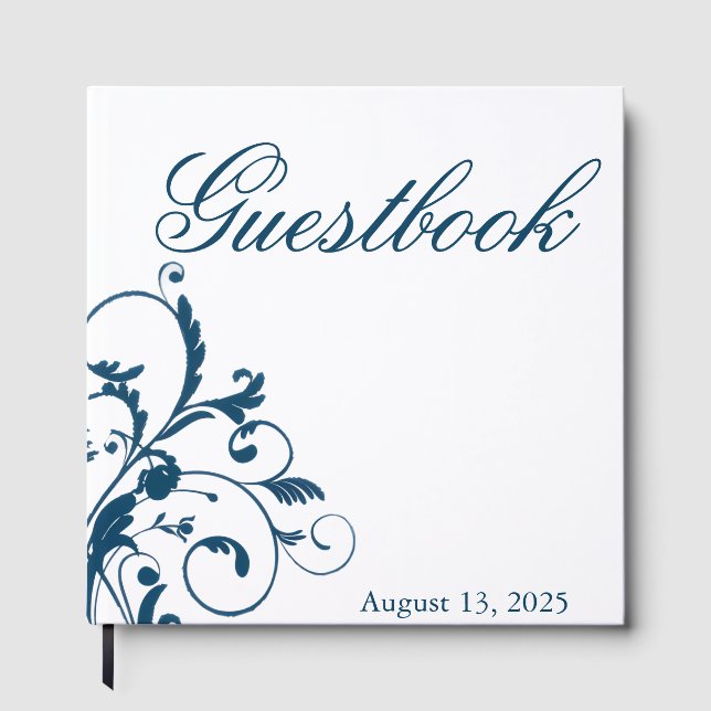 Navy Blue Silver/Grey Flourish Guest Book (Front)