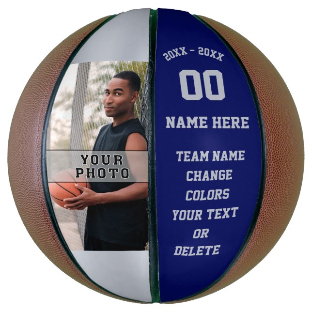 Navy Blue, Silver Grey, Personalized Basketballs (Vertical)