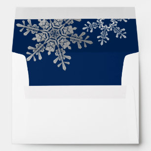 Navy Blue Silver Grey Snowflake Winter Wedding A7 Envelope