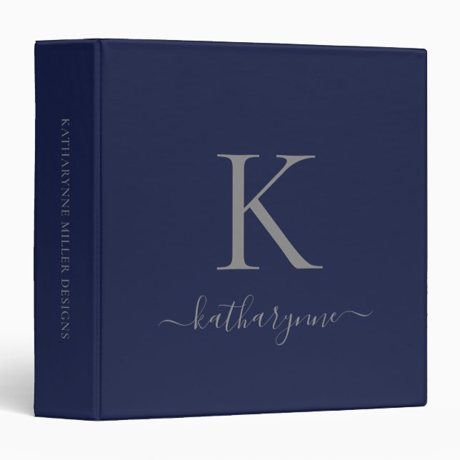 Navy Blue Silver Luxury Monogram Binder (Front/Spine)