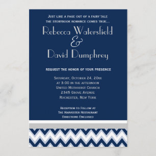 Navy Blue & Silver Mod Chevron Wedding Invitation