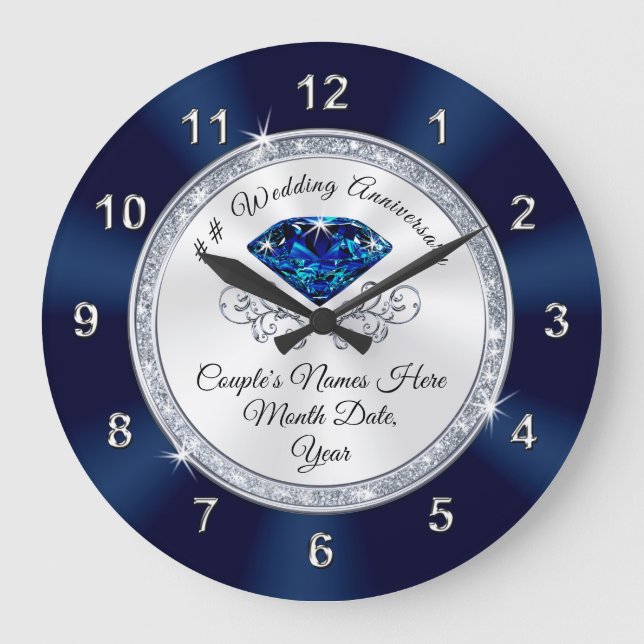 Navy Blue, Silver Personalized Anniversary Clock (Front)