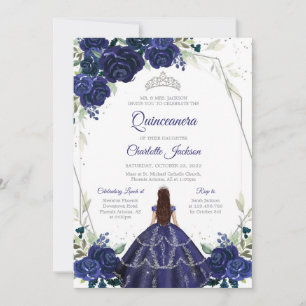 Navy Blue Silver Quinceanera Invitation