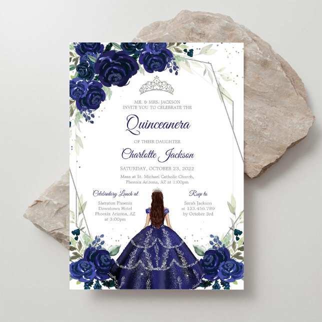 Navy Blue Silver Quinceanera Invitation (Creator Uploaded)