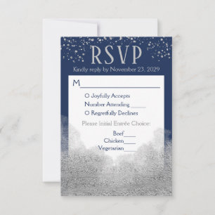 Navy Blue Silver RSVP Wedding Response Meal
