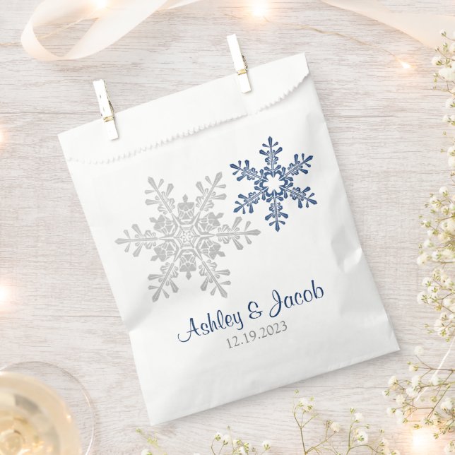 Navy Blue Silver Snowflake Wedding  Favour Bag (Clipped)
