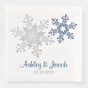 Navy Blue Silver Snowflake Wedding  Napkin